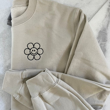 Smiley Face Flower Sweatshirt- Embroidered Crewneck- Monogrammed Sweatshirt- Flower Sweatshirt